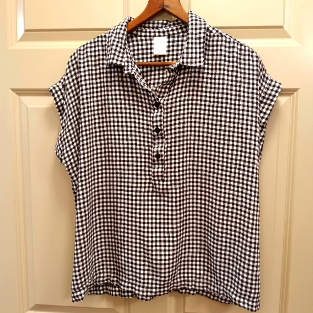 Blair Black/White Gingham Checked Blouse- size L